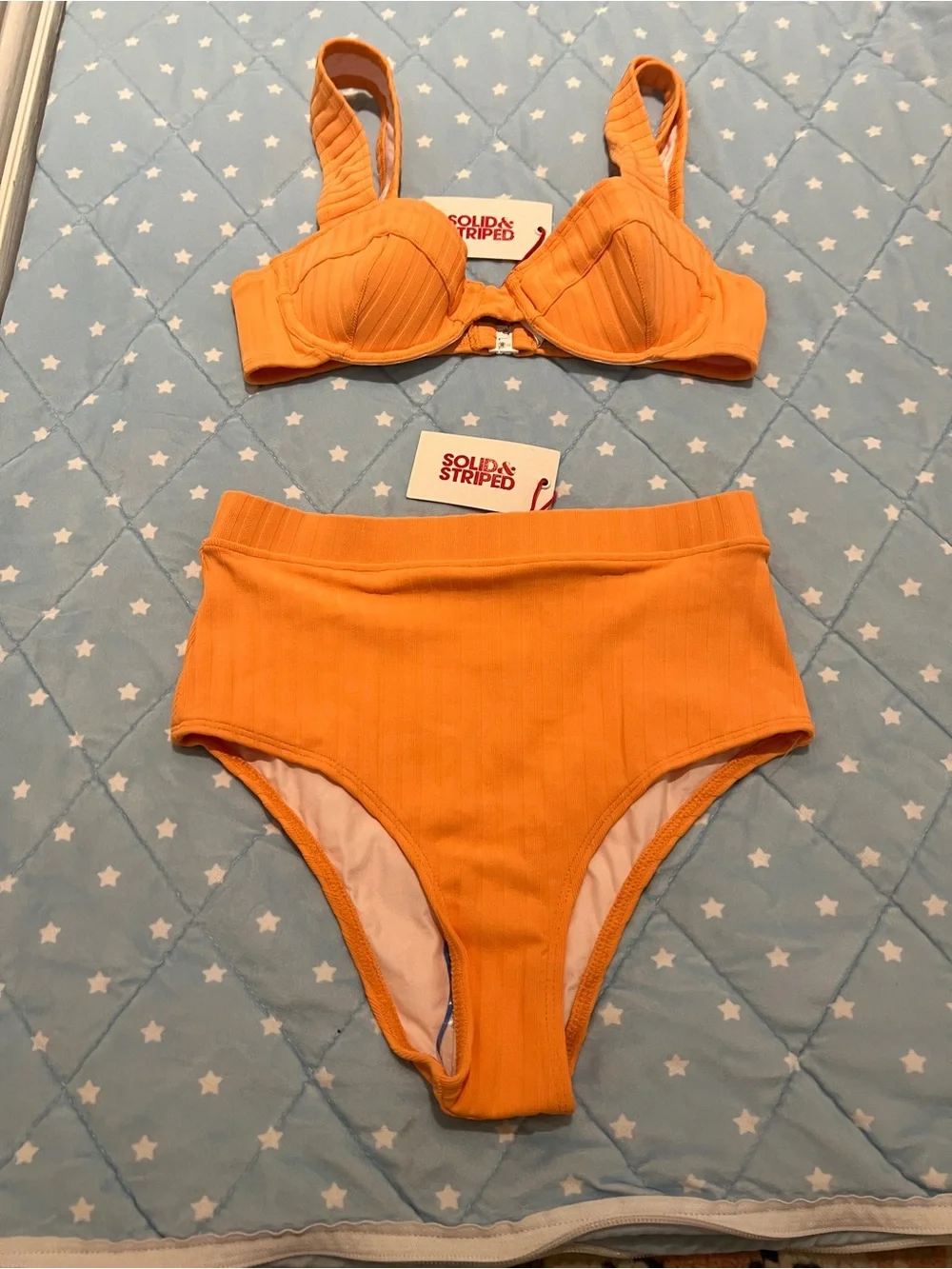 Solid and striped two piece orange xs brand new with tags